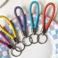 5 x Leder Schlüssel Anhänger Metall Ring Geflochten Band