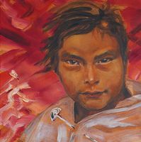 Kunst, Ölbild, Inka Knabe, Peru, Kind 30x30 cm, Unikat