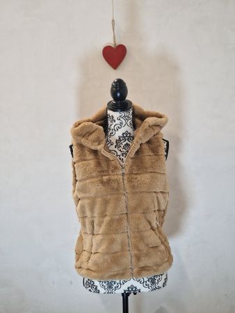 Damen Weste Kunstfell braun mit Kapuze Grösse M neuwertig