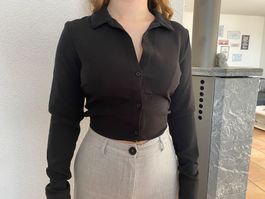 Bluse zum Binden im Rücken, kurz, schwarz, Gr. 36