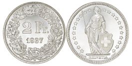 2 Franken von 1937 (Stempelglanz)