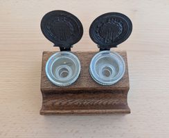 Antikes Tintenfass aus Holz und Glas