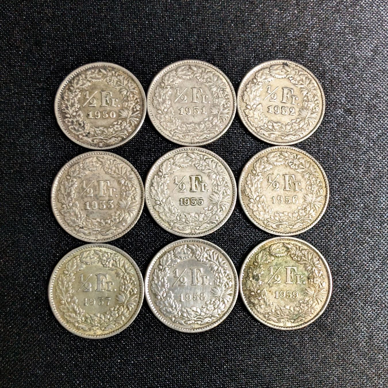 Tutti le monete: Lot 50 Rappen 1950-59 Silber – Usato da Köniz venduto da SwissCoinCollector