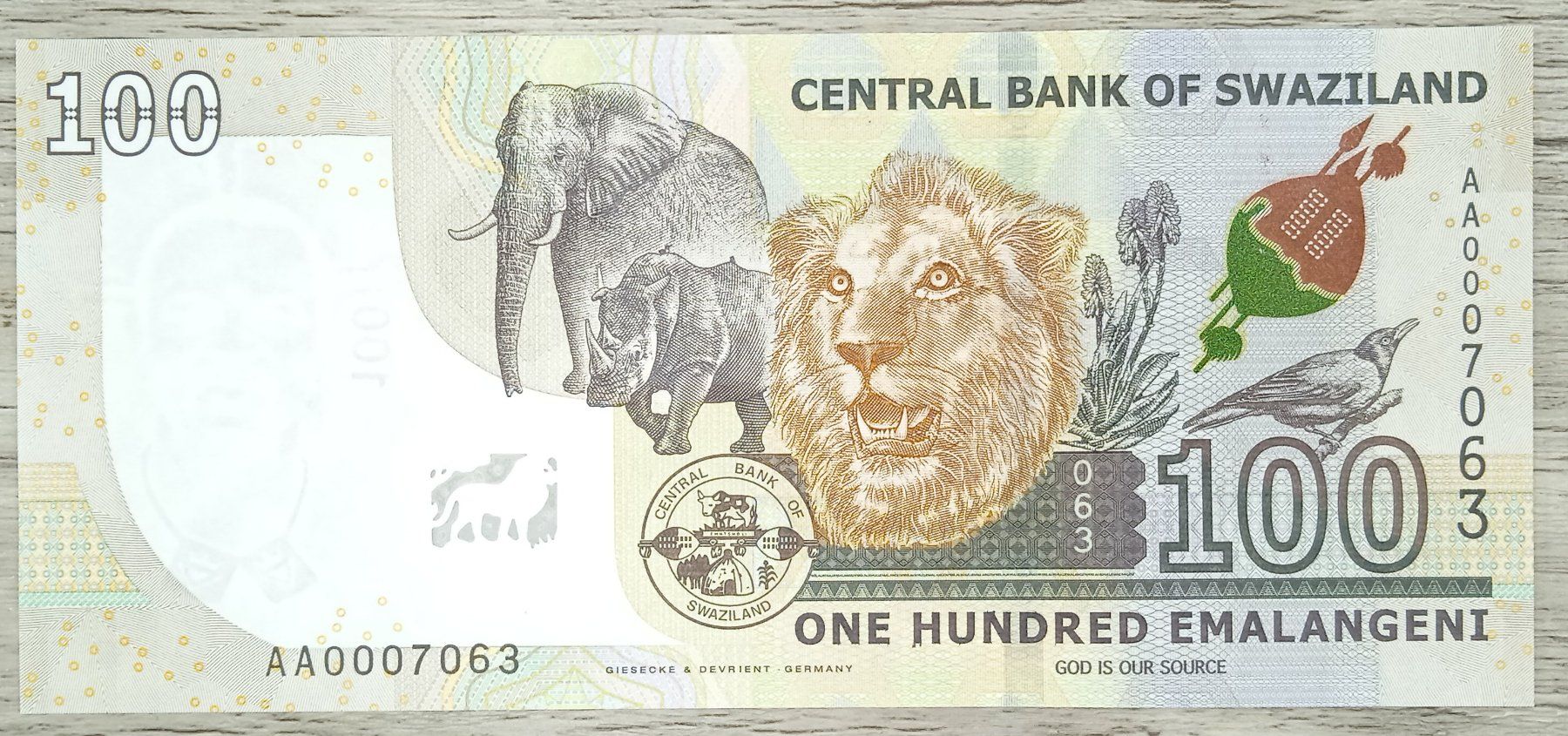 Banknoten: Suazilândia 100 emalengeni UNC AA Low Number – Neu (gemäss Beschreibung) aus Cousset von Patricio77 1