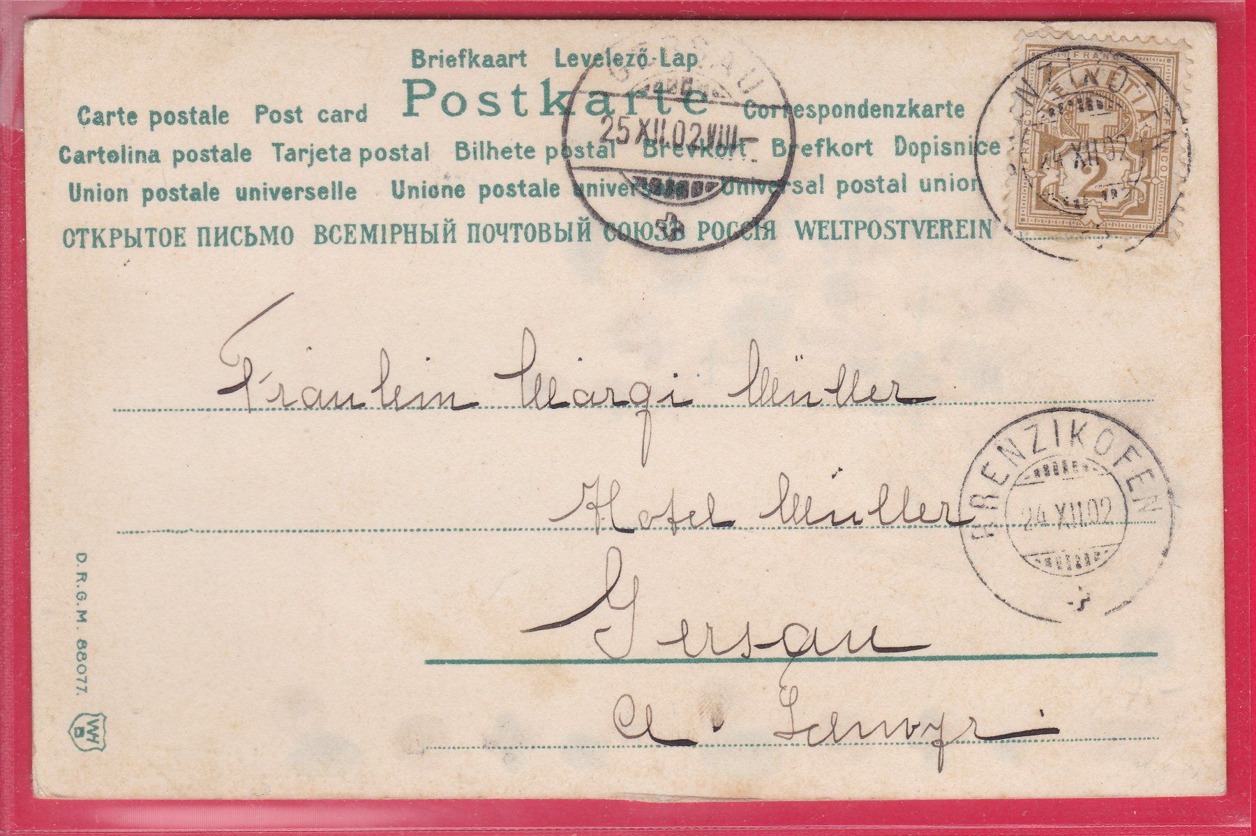 Cartoline postali: FRÖHLICHE WEIHNACHTEN, 24.12.1902 – Usato da Oberrieden venduto da Gebirgsstelze 1