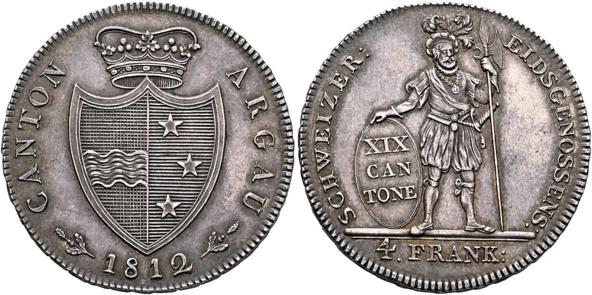 Tutti le monete: Kanton Aargau 4 Franken 1812 – Usato da Schaffhausen venduto da schatzkiste69