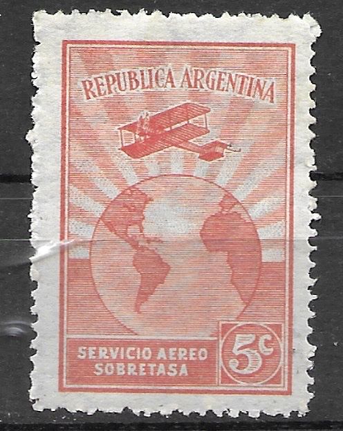 Tutti i francobolli: Argentinien 1928: Flugpostmarke 5 Centavos hellrot – Usato da Zürich venduto da Rainstamps
