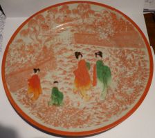 JAPANISCHER -ANTIK TELLER;-18,5 CM-2)--SPEZIELLE ROTE MOTIVE