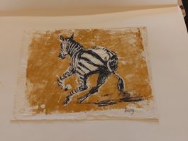 Hug Original signiertes 🦓 Japanpapier mit Widmung gerahmt