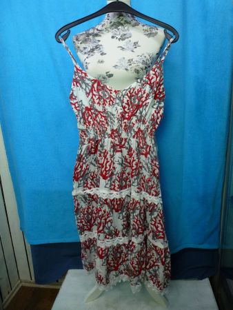 SOMMERKLEID TRÄGER BAUMWOLLE ROT WEISS SPITZE NEU LUFTIG 38