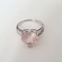 Silber Ring 925 Herzform Rosenquarz Gr. 21 mm
