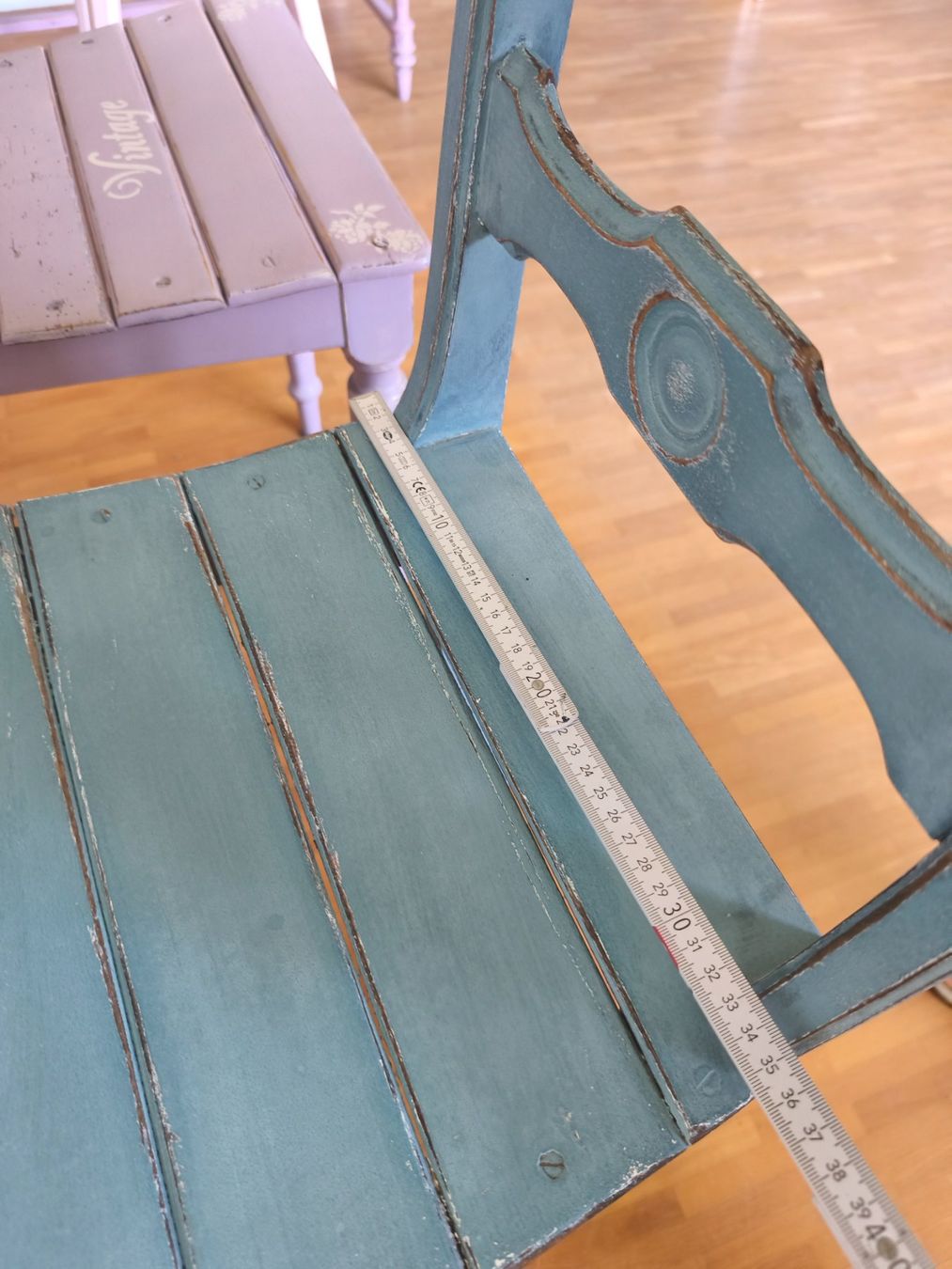 Sedie: Blauer Holz Stuhl upcycling stabil – Usato da Zürich venduto da Jul69 7