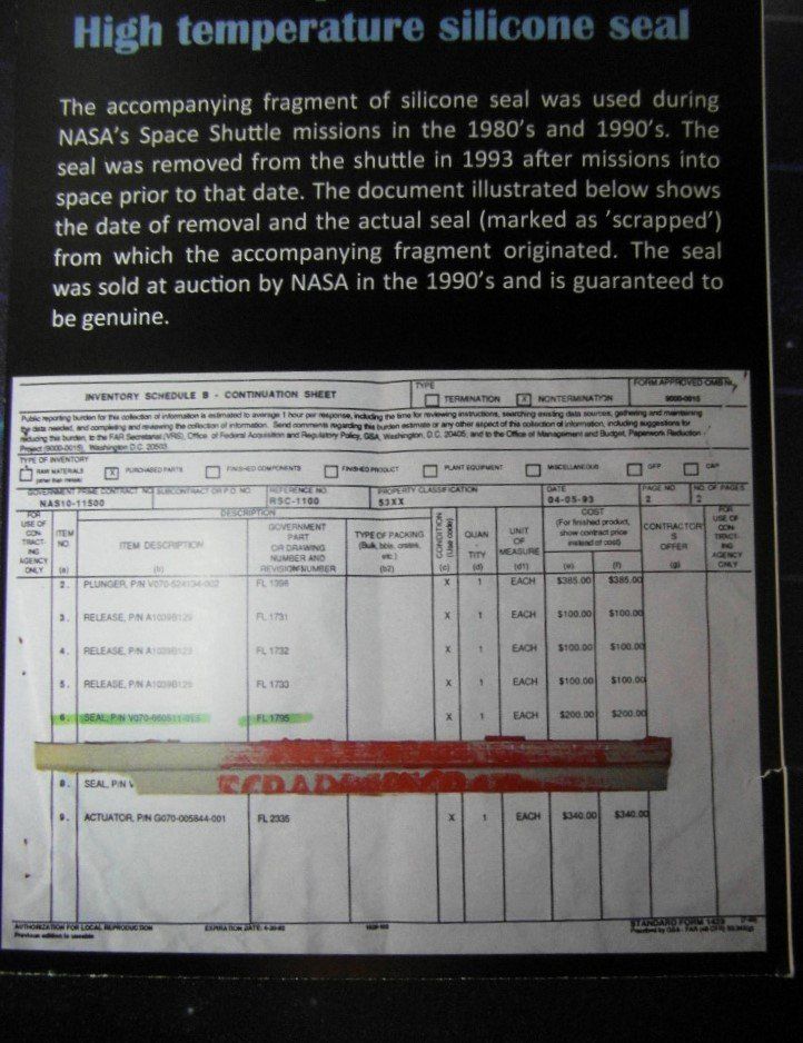 Sanitari: Echt geflogenes Space Shuttle  COLUMBIA Dichtungsfragment – Nuovo (secondo la descrizione) da Lengnau BE venduto da Lanthemann 1