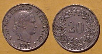 Alle Münzen: Schweiz, 20 Rappen 1943 – Gebraucht aus Allschwil von Coinfreak