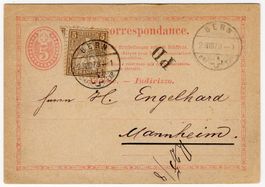 5 Rp. Postkarte mit 5 Rp. Sitzender nach MANNHEIM - vor UPU