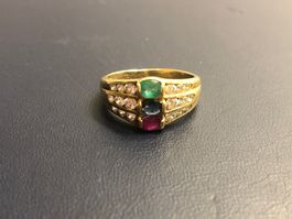 Damenring mit farbigen Steinen aus 18 Karat Gelbgold Au 750
