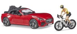 Roadster rot mit 1 Radfahrerin und 1 Fahrrad Marke Bruder