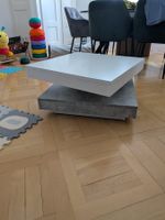 Design-Couchtisch mit 360° drehbarer Platte Weiss / Grau