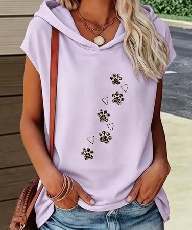 KAPUTZEN T-SHIRT-TOP M.LEOPARDENPFOTENDRUCK, HELLES LILA