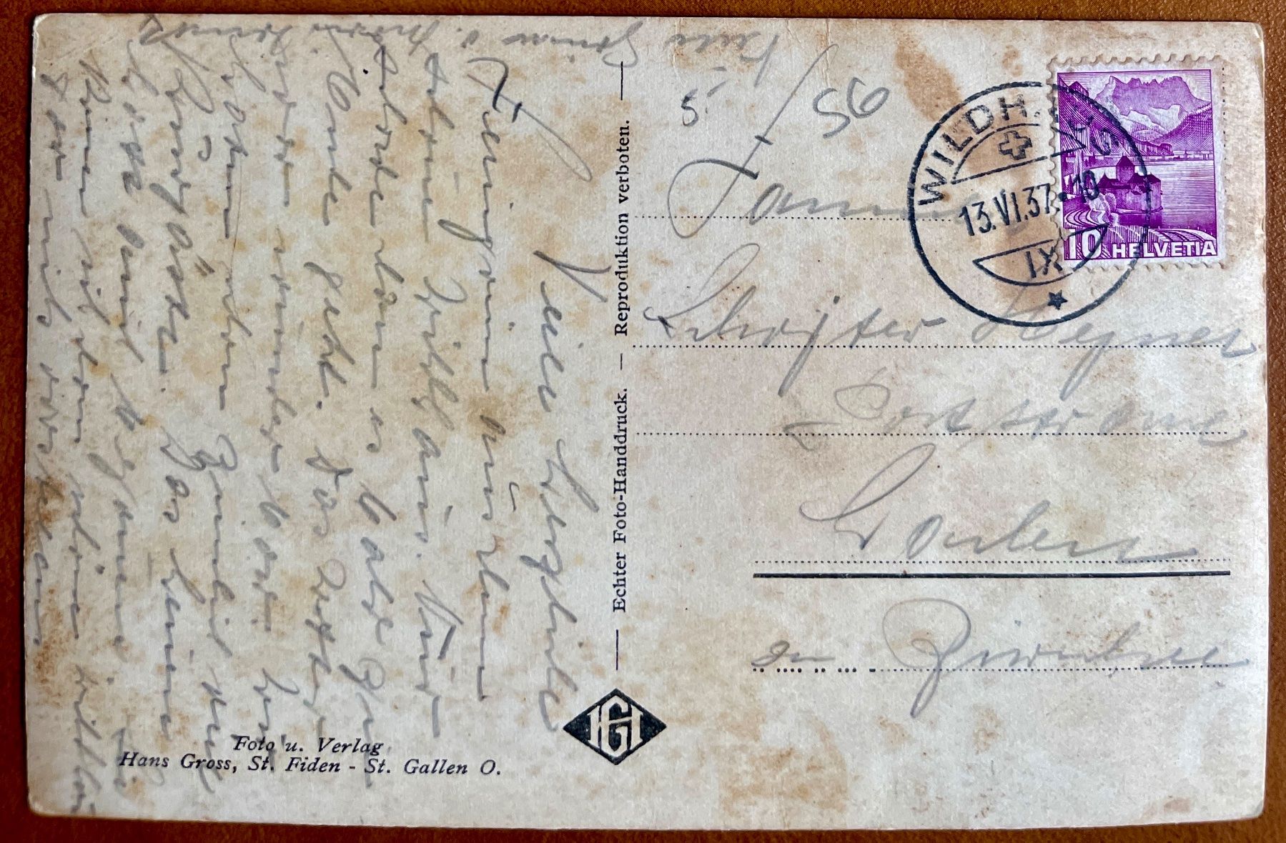 Cartoline postali: WILDHAUS Togg, Dörfli 1937 – Usato da Lutry venduto da Ediego 1
