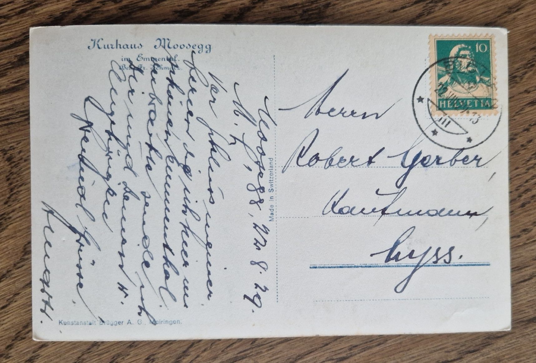 Cartoline postali: Kurhaus Moosegg i. E. 1929 – Usato da Ebikon venduto da Donar50 2