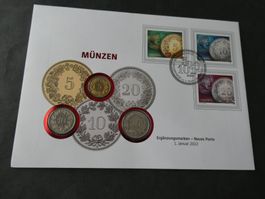 Schweiz 2022, FDC Ergänzungsmarken, neues Porto Münzbrief