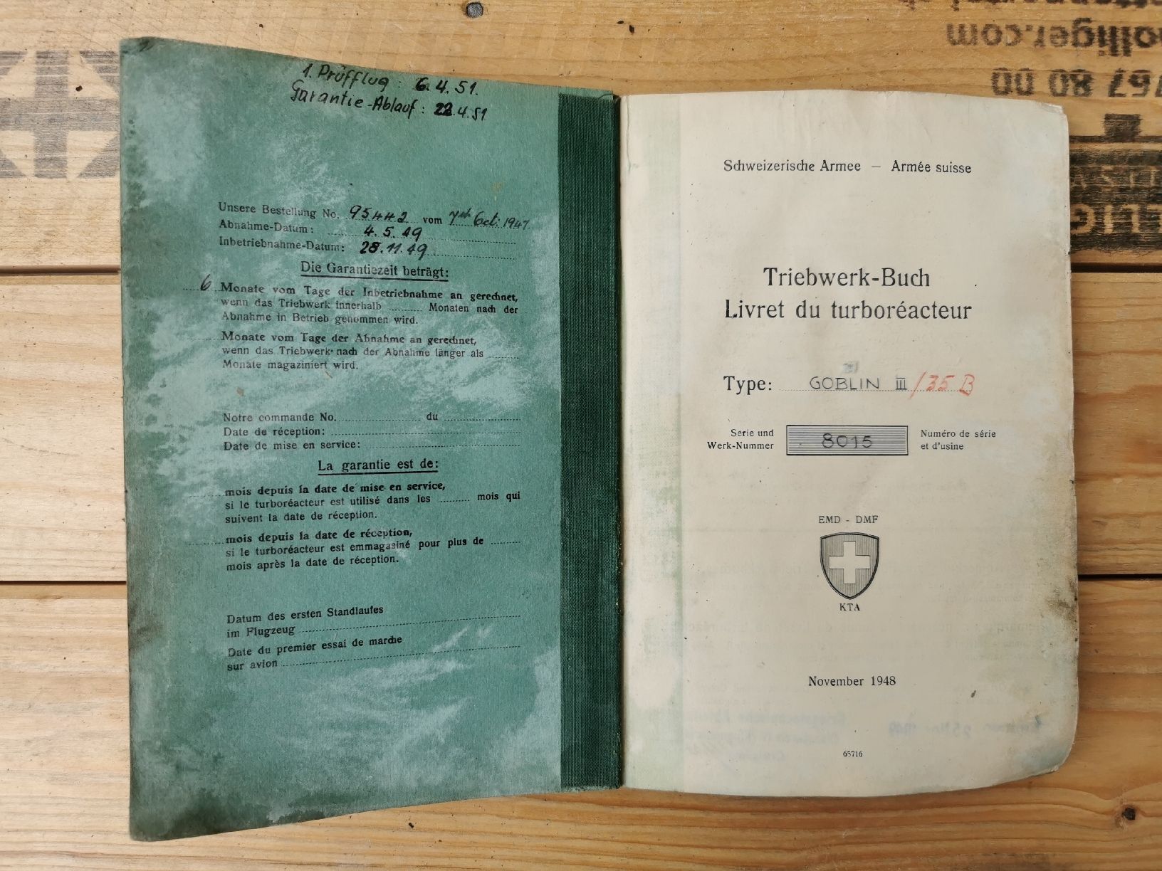 Misurare: Triebwerk-Buch Goblin III DH-100 Vampire Fliegertruppe  – Usato da Neuenkirch venduto da bf-109 1