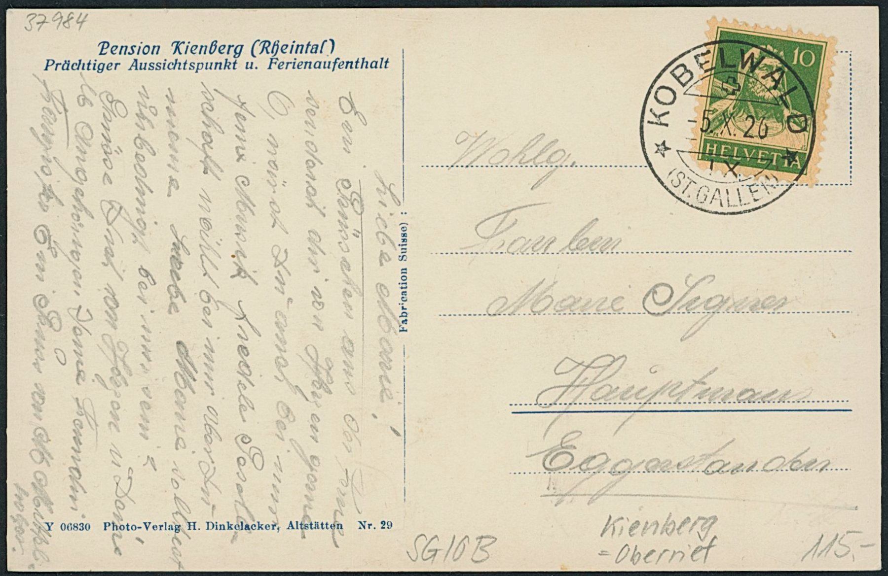 Cartoline postali: SG Kienberg - Oberriet – Usato da Schindellegi venduto da masutka7 1