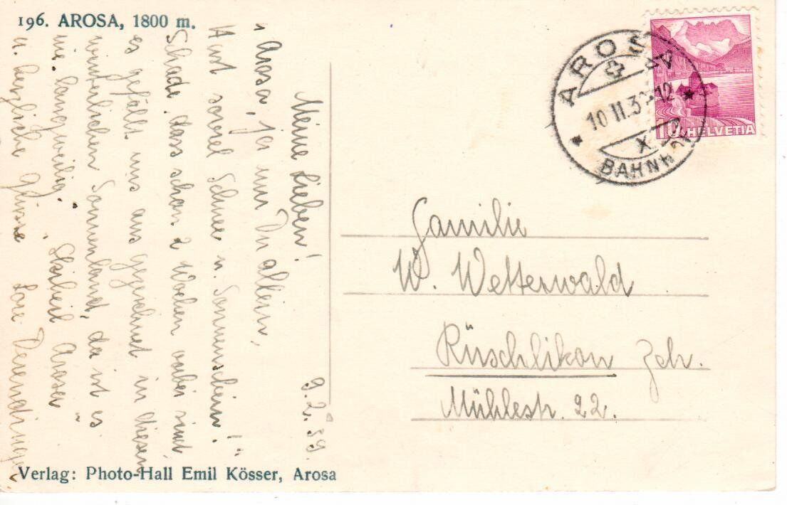 Cartoline postali: Arosa 1939 – Usato da Wolhusen venduto da Curver9 1