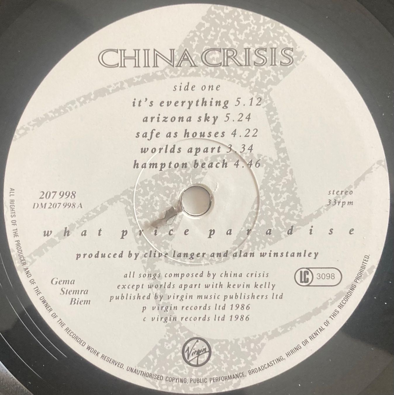 Schallplatten: CHINA CRISIS - WHAT PRICE PARADISE – Gebraucht aus Poliez-Pittet von Newtown-Records 3