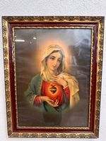 Vintage Sakralbild Herz Mariä im ornamentalen Reliefrahmen
