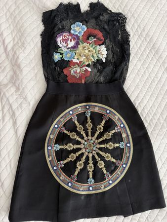 Damen Set Bluse mit Spitze und Rock mit Stickerei schwarz 
