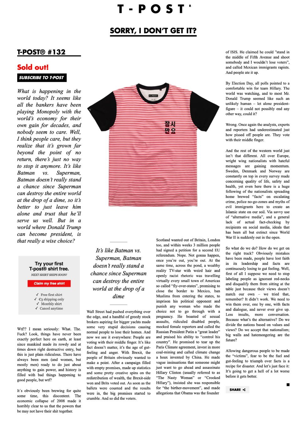 T-shirt: T-post.com Special T-Shirts mit Background - Grösse M – Nuovo (secondo la descrizione) da Münsingen venduto da Omasaki