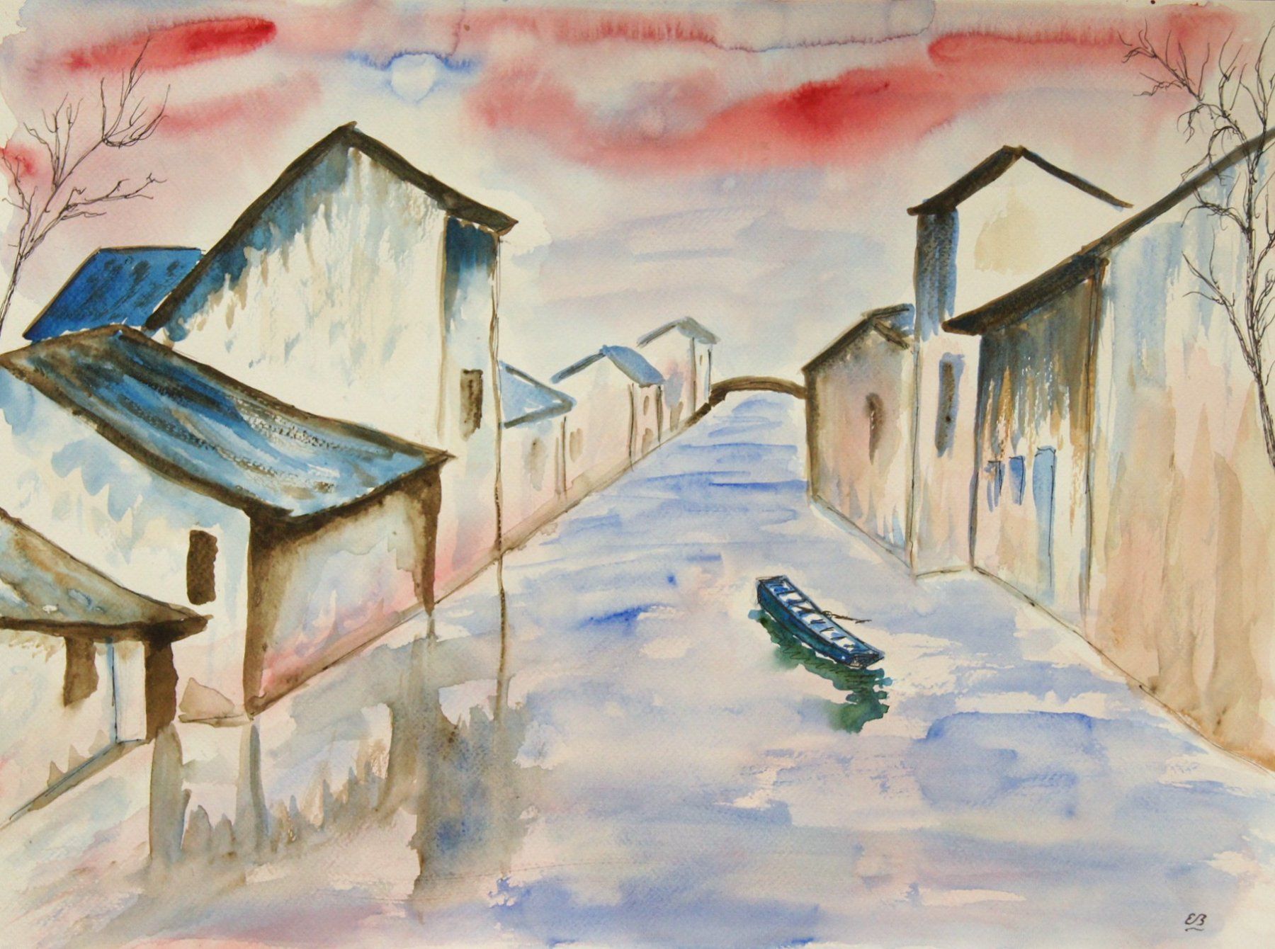 Dipinti: Aquarell: Flussdorf – Nuovo (secondo la descrizione) da Fribourg venduto da erw_68dx