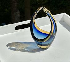 Mid-Century Murano Sommerso Glasschale Blau Bernstein