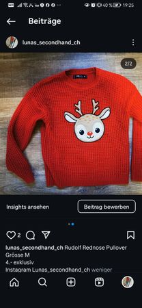 Weihnachtspullover "Rudolf" Rot, Grösse M - Top Zustand!