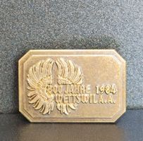 Jubiläumsplakette aus Messing 800 Jahre Wettswil A.A. 1984