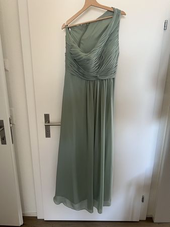 Abendkleid One-Shoulder hellgrün lang XL