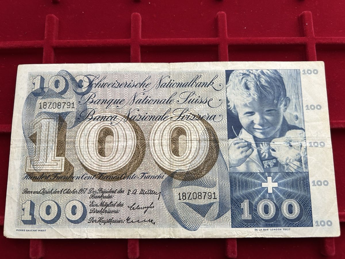 Banknoten: Highlight 100 Franken CH-Note 1957 – Gebraucht aus Büttikon AG von Rcook 1