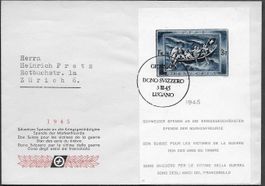1945 illust. Brief LUGANO SPENDE BLOCK W21 Sonder-o ab 1.-