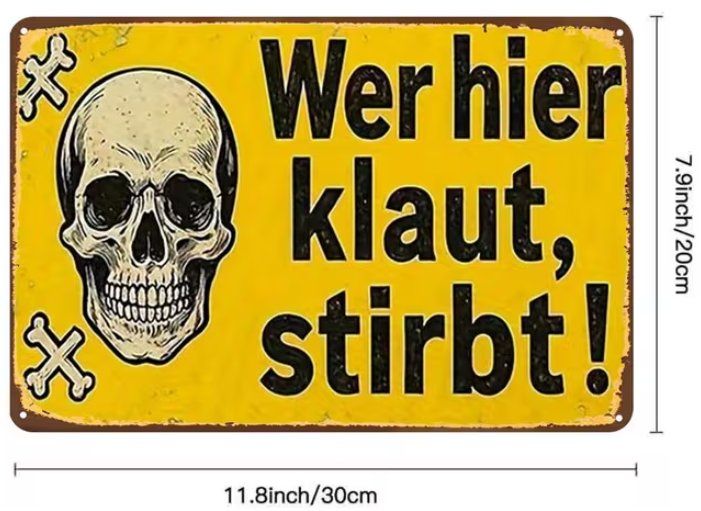 Insegne: Schild "Wer hier klaut stirbt!" – Nuovo e nell'imballaggio originale da Gerlafingen venduto da Tsuru 1