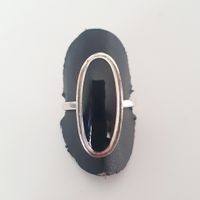 Vintage Schicker Onyx-Ring, 925er Silber, Grösse 18,8 mm