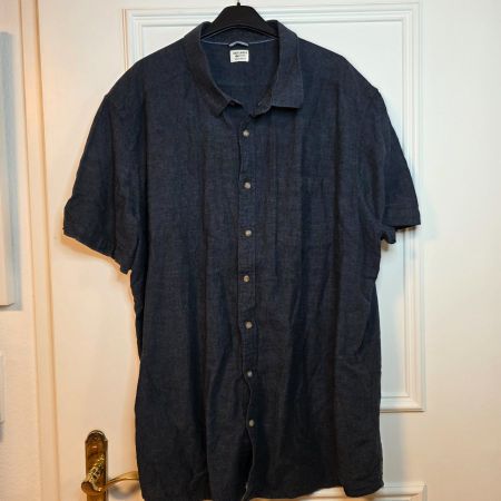 Vintage Herrenhemd 2XL–3XL navy Leinen/Baumwolle