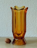 Vase art déco en verre pressé brun ambré, Stölzle, 1930s