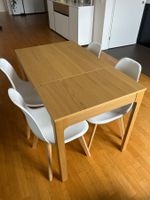 IKEA wood table + 4 white chairs