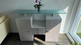 Sideboard mit Glasplatte, Holz, silbern
