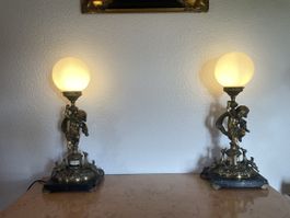 2 Jugendstil Kugellampen Messing Skulptur