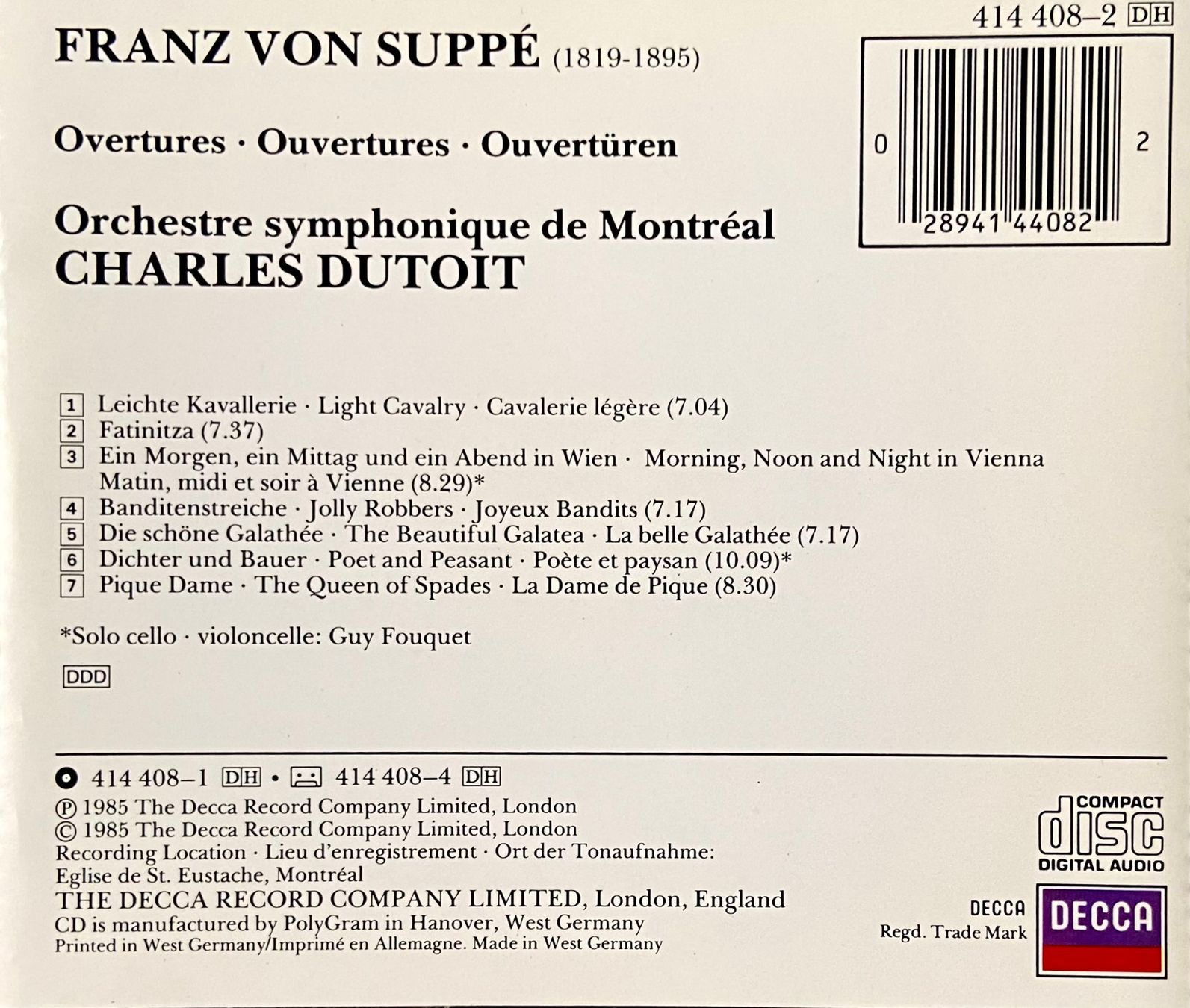 CDs: FRANZ VON SUPPÉ CD Ouvertüren • CHARLES DUTOIT – D'occasion à Luzern par Lycka 1