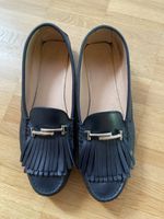Tod's Fringe Logo Leather Dark Blue Loafers
