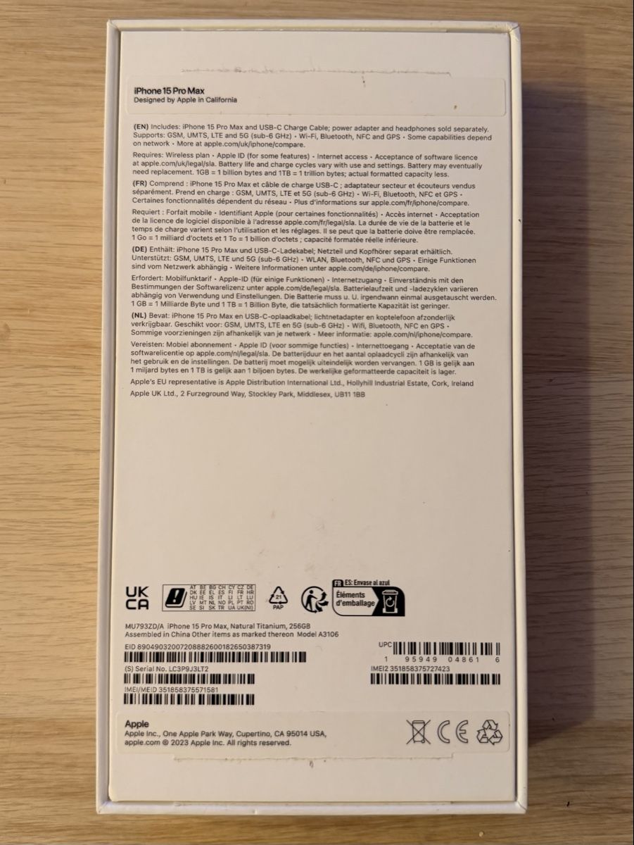 Apple Telefoni cellulari / Smartphones: iPhone 15 Pro Max 256GB - Natural Titanium – Nuovo (secondo la descrizione) da Windisch venduto da lfer32 2
